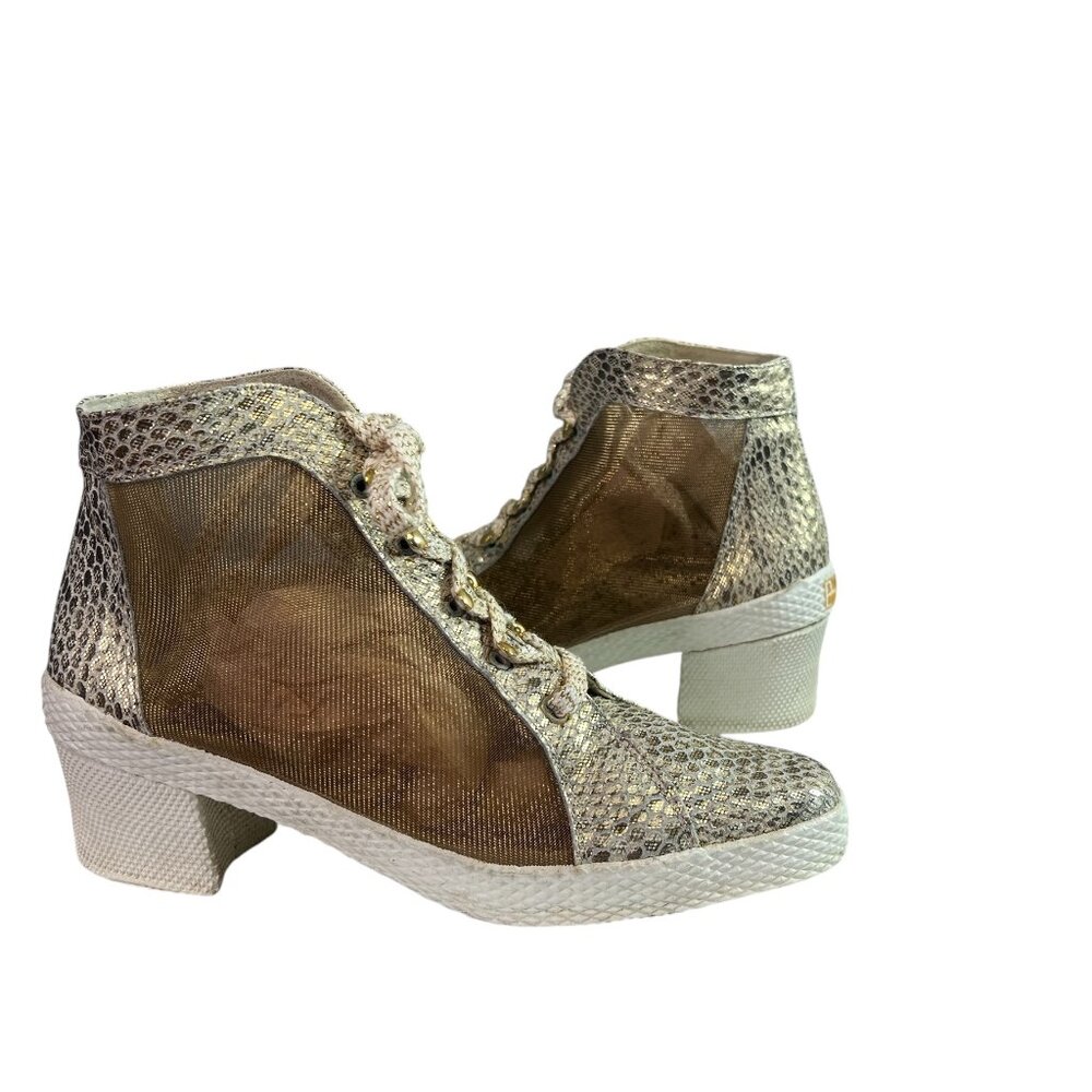 Stuart Weitzman Gold Mesh Python Ankle Booties Wi… - image 2